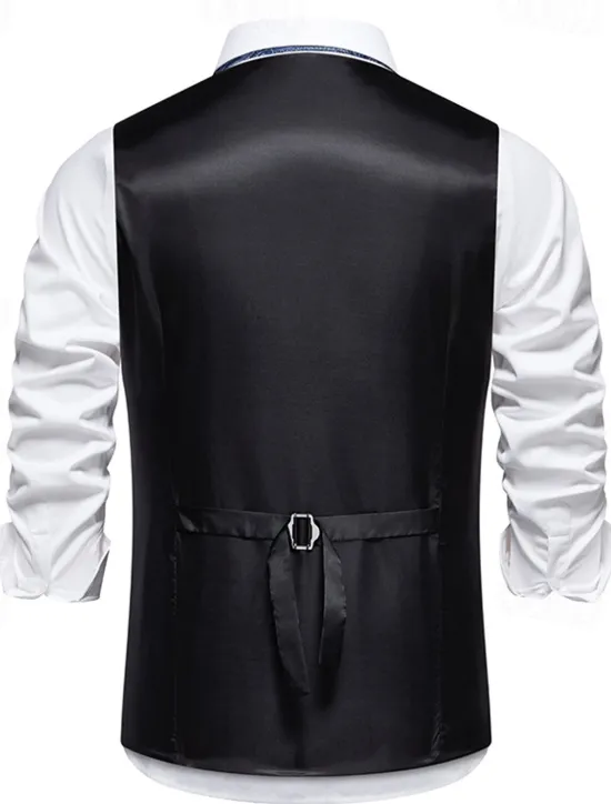 OUKU Men's Vest Gilet Daily Wear Vacation Going out Vintage Fashion Spring & Fall Button Polyester Comfortable Plain Single Breasted V Neck Regular Fit Black Burgundy Dark Navy Gray Vest