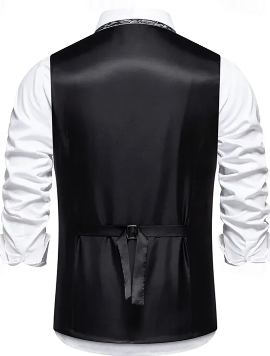 OUKU Men's Vest Gilet Daily Wear Vacation Going out Vintage Fashion Spring & Fall Button Polyester Comfortable Plain Single Breasted V Neck Regular Fit Black Burgundy Dark Navy Gray Vest