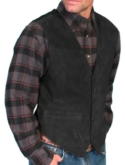 Best OUKU Men's Vest Gilet Daily Wear Vacation Going out Vintage Fashion Spring & Fall Button Front Pocket Polyester Comfortable Plain Single Breasted V Neck Regular Fit Black Light Brown Brown Vest