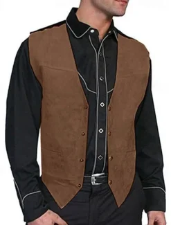 Best OUKU Men's Vest Gilet Daily Wear Vacation Going out Vintage Fashion Spring & Fall Button Front Pocket Polyester Comfortable Plain Single Breasted V Neck Regular Fit Black Light Brown Brown Vest
