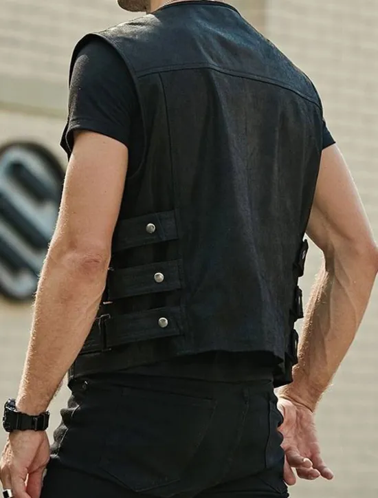 Clearance OUKU Men's Vest Gilet Daily Wear Vacation Going out Fashion Basic Spring & Fall Front Pocket Polyester PU Leather Comfortable Plain Zipper Cardigan Crew Neck Regular Fit Black Brown Vest