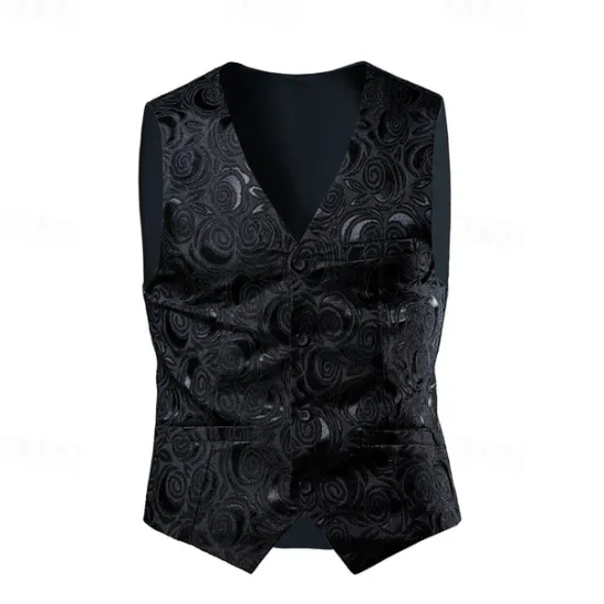 Sale OUKU Men's Vest Gilet Daily Wear Going out Festival Business Basic Spring & Fall Pocket Linen Breathable Soft Comfortable Printed Single Breasted V Neck Regular Fit White / White Black Vest