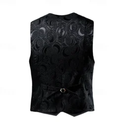 Sale OUKU Men's Vest Gilet Daily Wear Going out Festival Business Basic Spring & Fall Pocket Linen Breathable Soft Comfortable Printed Single Breasted V Neck Regular Fit White / White Black Vest