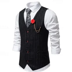 Best OUKU Men's Vest Gilet Daily Wear Vacation Going out Vintage Fashion Spring & Fall Button Polyester Comfortable Plain Single Breasted V Neck Regular Fit Black Dark Gray Vest