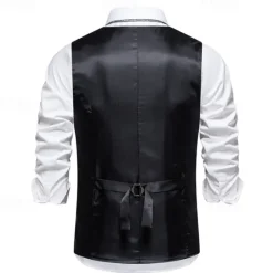 Best OUKU Men's Vest Gilet Daily Wear Vacation Going out Vintage Fashion Spring & Fall Button Polyester Comfortable Plain Single Breasted V Neck Regular Fit Black Dark Gray Vest