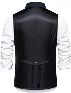 Outlet OUKU Men's Vest Gilet Daily Wear Vacation Going out Vintage Fashion Spring & Fall Button Polyester Comfortable Plain Double Breasted Lapel Regular Fit Black Burgundy Dark Navy Vest