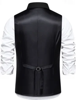 Outlet OUKU Men's Vest Gilet Daily Wear Vacation Going out Vintage Fashion Spring & Fall Button Polyester Comfortable Plain Double Breasted Lapel Regular Fit Black Burgundy Dark Navy Vest