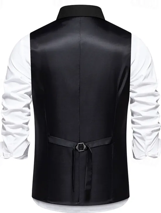 Outlet OUKU Men's Vest Gilet Daily Wear Vacation Going out Vintage Fashion Spring & Fall Button Polyester Comfortable Plain Double Breasted Lapel Regular Fit Black Burgundy Dark Navy Vest