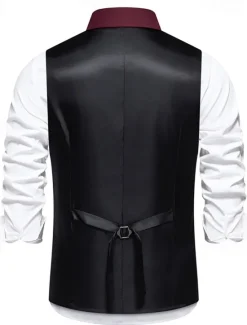 Outlet OUKU Men's Vest Gilet Daily Wear Vacation Going out Vintage Fashion Spring & Fall Button Polyester Comfortable Plain Double Breasted Lapel Regular Fit Black Burgundy Dark Navy Vest