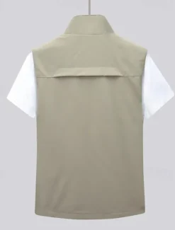 Discount OUKU Men's Vest Gilet Fishing Vest Hiking Vest Daily Date Vacation Fashion Casual Spring & Summer Pocket Polyester Comfortable Plain Zipper Stand Collar Regular Fit Black Khaki Army Green Dark Blue Vest