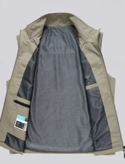 Discount OUKU Men's Vest Gilet Fishing Vest Hiking Vest Daily Date Vacation Fashion Casual Spring & Summer Pocket Polyester Comfortable Plain Zipper Stand Collar Regular Fit Black Khaki Army Green Dark Blue Vest