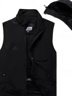 Best OUKU Men's Vest Gilet Fishing Vest Hiking Vest Daily Date Vacation Fashion Casual Spring & Fall Pocket Detachable Hood Polyester Comfortable Plain Zipper Hooded Regular Fit Black Khaki Army Green Dark