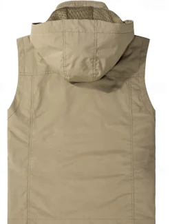 Best OUKU Men's Vest Gilet Fishing Vest Hiking Vest Daily Date Vacation Fashion Casual Spring & Fall Pocket Detachable Hood Polyester Comfortable Plain Zipper Hooded Regular Fit Black Khaki Army Green Dark