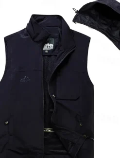 Best OUKU Men's Vest Gilet Fishing Vest Hiking Vest Daily Date Vacation Fashion Casual Spring & Fall Pocket Detachable Hood Polyester Comfortable Plain Zipper Hooded Regular Fit Black Khaki Army Green Dark