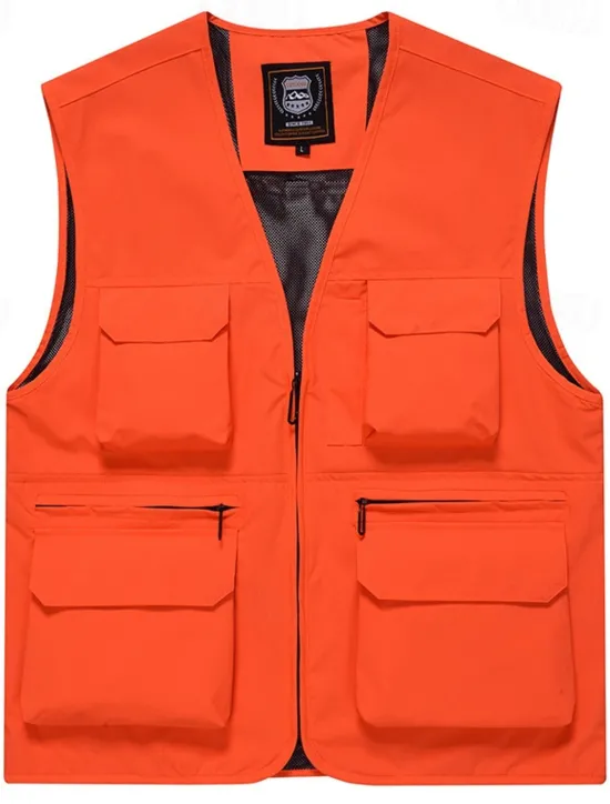 Clearance OUKU Men's Vest Gilet Fishing Vest Hiking Vest Daily Date Vacation Fashion Casual Spring & Fall Mesh Pocket Polyester Breathable Comfortable Plain Zipper V Neck Regular Fit Black Yellow Red Navy Blue Vest
