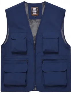 Clearance OUKU Men's Vest Gilet Fishing Vest Hiking Vest Daily Date Vacation Fashion Casual Spring & Fall Mesh Pocket Polyester Breathable Comfortable Plain Zipper V Neck Regular Fit Black Yellow Red Navy Blue Vest