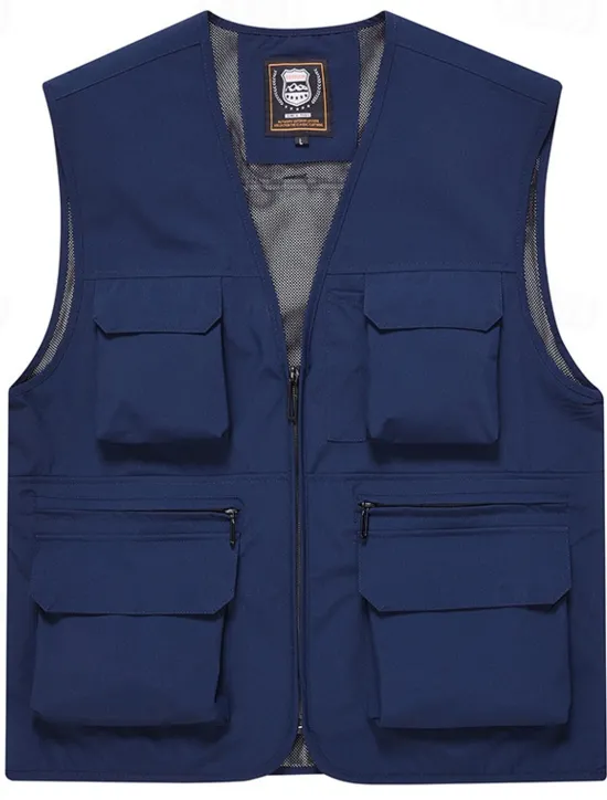 Clearance OUKU Men's Vest Gilet Fishing Vest Hiking Vest Daily Date Vacation Fashion Casual Spring & Fall Mesh Pocket Polyester Breathable Comfortable Plain Zipper V Neck Regular Fit Black Yellow Red Navy Blue Vest