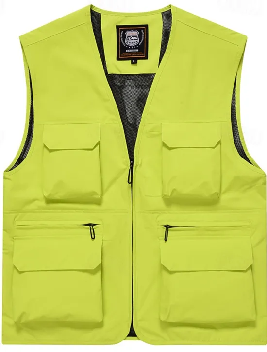 Clearance OUKU Men's Vest Gilet Fishing Vest Hiking Vest Daily Date Vacation Fashion Casual Spring & Fall Mesh Pocket Polyester Breathable Comfortable Plain Zipper V Neck Regular Fit Black Yellow Red Navy Blue Vest