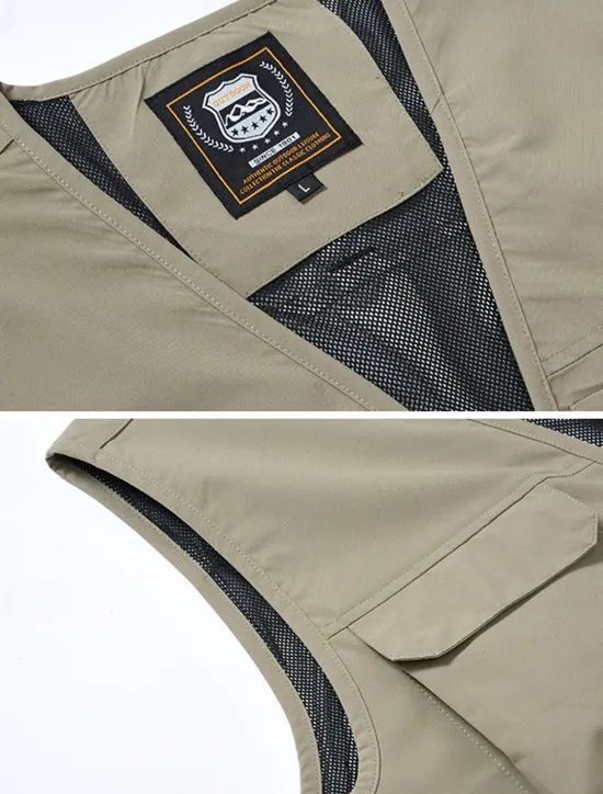 Clearance OUKU Men's Vest Gilet Fishing Vest Hiking Vest Daily Date Vacation Fashion Casual Spring & Fall Mesh Pocket Polyester Breathable Comfortable Plain Zipper V Neck Regular Fit Black Yellow Red Navy Blue Vest