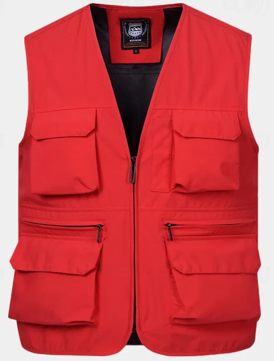 Clearance OUKU Men's Vest Gilet Fishing Vest Hiking Vest Daily Date Vacation Fashion Casual Spring & Fall Mesh Pocket Polyester Breathable Comfortable Plain Zipper V Neck Regular Fit Black Yellow Red Navy Blue Vest