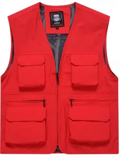 Clearance OUKU Men's Vest Gilet Fishing Vest Hiking Vest Daily Date Vacation Fashion Casual Spring & Fall Mesh Pocket Polyester Breathable Comfortable Plain Zipper V Neck Regular Fit Black Yellow Red Navy Blue Vest