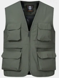 Clearance OUKU Men's Vest Gilet Fishing Vest Hiking Vest Daily Date Vacation Fashion Casual Spring & Fall Mesh Pocket Polyester Breathable Comfortable Plain Zipper V Neck Regular Fit Black Yellow Red Navy Blue Vest