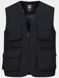 Clearance OUKU Men's Vest Gilet Fishing Vest Hiking Vest Daily Date Vacation Fashion Casual Spring & Fall Mesh Pocket Polyester Breathable Comfortable Plain Zipper V Neck Regular Fit Black Yellow Red Navy Blue Vest