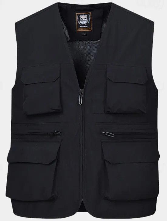 Clearance OUKU Men's Vest Gilet Fishing Vest Hiking Vest Daily Date Vacation Fashion Casual Spring & Fall Mesh Pocket Polyester Breathable Comfortable Plain Zipper V Neck Regular Fit Black Yellow Red Navy Blue Vest