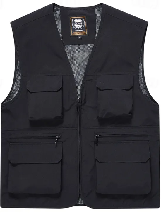 Clearance OUKU Men's Vest Gilet Fishing Vest Hiking Vest Daily Date Vacation Fashion Casual Spring & Fall Mesh Pocket Polyester Breathable Comfortable Plain Zipper V Neck Regular Fit Black Yellow Red Navy Blue Vest