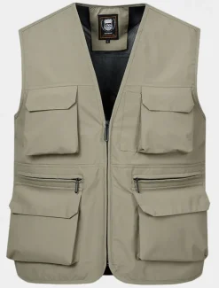 Clearance OUKU Men's Vest Gilet Fishing Vest Hiking Vest Daily Date Vacation Fashion Casual Spring & Fall Mesh Pocket Polyester Breathable Comfortable Plain Zipper V Neck Regular Fit Black Yellow Red Navy Blue Vest