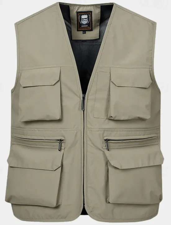 Clearance OUKU Men's Vest Gilet Fishing Vest Hiking Vest Daily Date Vacation Fashion Casual Spring & Fall Mesh Pocket Polyester Breathable Comfortable Plain Zipper V Neck Regular Fit Black Yellow Red Navy Blue Vest