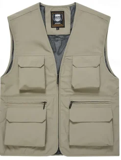 Clearance OUKU Men's Vest Gilet Fishing Vest Hiking Vest Daily Date Vacation Fashion Casual Spring & Fall Mesh Pocket Polyester Breathable Comfortable Plain Zipper V Neck Regular Fit Black Yellow Red Navy Blue Vest