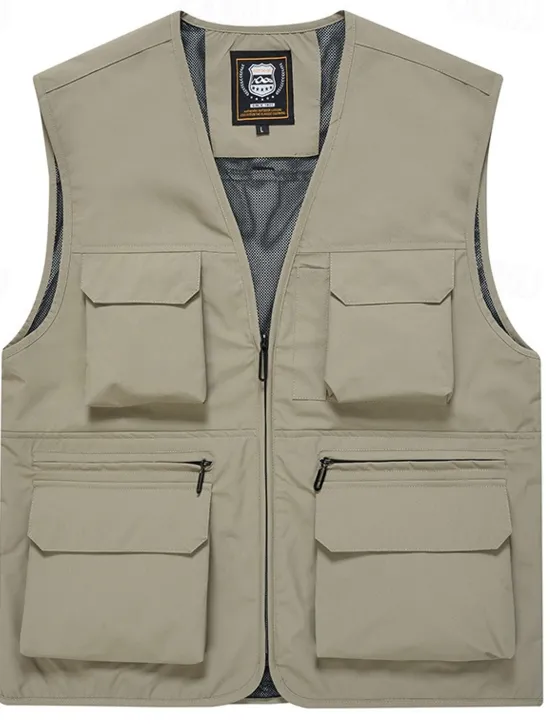 Clearance OUKU Men's Vest Gilet Fishing Vest Hiking Vest Daily Date Vacation Fashion Casual Spring & Fall Mesh Pocket Polyester Breathable Comfortable Plain Zipper V Neck Regular Fit Black Yellow Red Navy Blue Vest