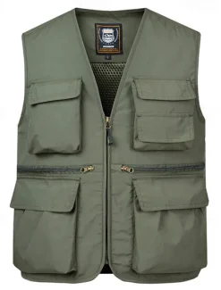Discount OUKU Men's Vest Gilet Fishing Vest Hiking Vest Daily Date Vacation Fashion Casual Spring & Summer Pocket Nylon Breathable Comfortable Plain Zipper V Neck Regular Fit Black Red Navy Blue Royal Blue Vest