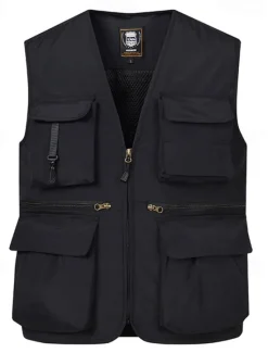 Discount OUKU Men's Vest Gilet Fishing Vest Hiking Vest Daily Date Vacation Fashion Casual Spring & Summer Pocket Nylon Breathable Comfortable Plain Zipper V Neck Regular Fit Black Red Navy Blue Royal Blue Vest
