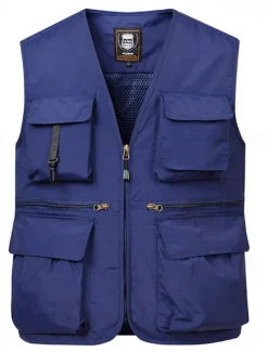 Discount OUKU Men's Vest Gilet Fishing Vest Hiking Vest Daily Date Vacation Fashion Casual Spring & Summer Pocket Nylon Breathable Comfortable Plain Zipper V Neck Regular Fit Black Red Navy Blue Royal Blue Vest