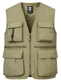 Discount OUKU Men's Vest Gilet Fishing Vest Hiking Vest Daily Date Vacation Fashion Casual Spring & Summer Pocket Nylon Breathable Comfortable Plain Zipper V Neck Regular Fit Black Red Navy Blue Royal Blue Vest