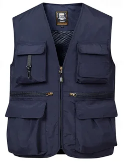 Discount OUKU Men's Vest Gilet Fishing Vest Hiking Vest Daily Date Vacation Fashion Casual Spring & Summer Pocket Nylon Breathable Comfortable Plain Zipper V Neck Regular Fit Black Red Navy Blue Royal Blue Vest