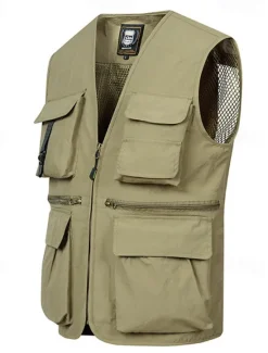 Discount OUKU Men's Vest Gilet Fishing Vest Hiking Vest Daily Date Vacation Fashion Casual Spring & Summer Pocket Nylon Breathable Comfortable Plain Zipper V Neck Regular Fit Black Red Navy Blue Royal Blue Vest
