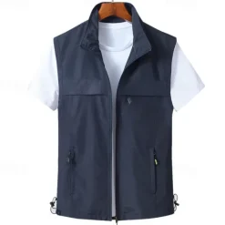 Outlet OUKU Men's Vest Gilet Fishing Vest Hiking Vest Daily Date Vacation Fashion Casual Spring & Fall Pocket Nylon Comfortable Plain Zipper Stand Collar Regular Fit Black Red Khaki Army Green Vest