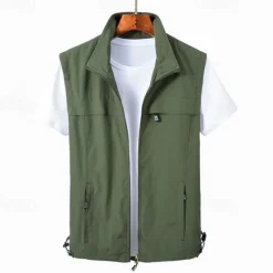 Outlet OUKU Men's Vest Gilet Fishing Vest Hiking Vest Daily Date Vacation Fashion Casual Spring & Fall Pocket Nylon Comfortable Plain Zipper Stand Collar Regular Fit Black Red Khaki Army Green Vest