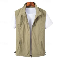 Outlet OUKU Men's Vest Gilet Fishing Vest Hiking Vest Daily Date Vacation Fashion Casual Spring & Fall Pocket Nylon Comfortable Plain Zipper Stand Collar Regular Fit Black Red Khaki Army Green Vest