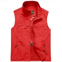 Outlet OUKU Men's Vest Gilet Fishing Vest Hiking Vest Daily Date Vacation Fashion Casual Spring & Fall Pocket Nylon Comfortable Plain Zipper Stand Collar Regular Fit Black Red Khaki Army Green Vest