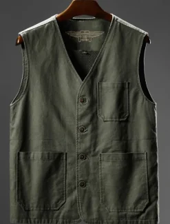 New OUKU Men's Vest Gilet Fishing Vest Hiking Vest Sleeveless Vest Gilet Jacket Outdoor Fishing Daily Wear Vacation Modern Contemporary Casual Summer Spring Button Pocket 95% Cotton Breathability Soft