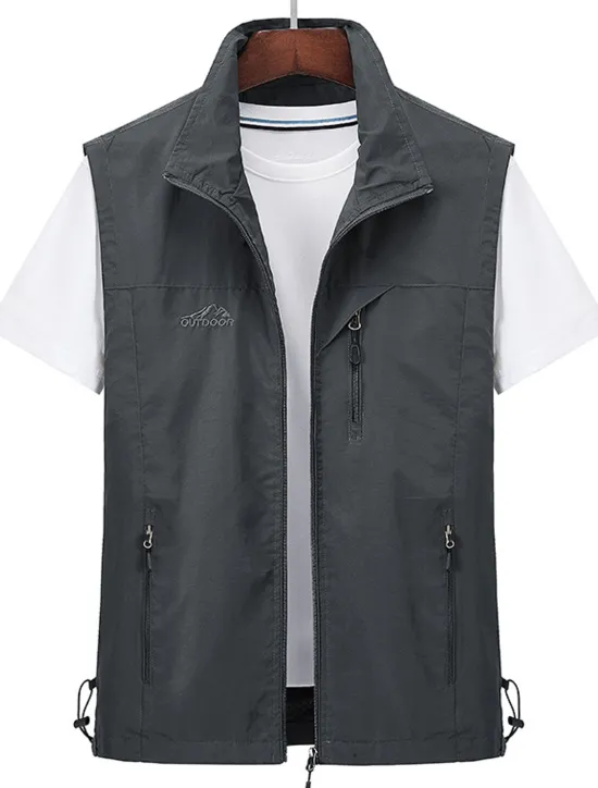 Best OUKU Men's Vest Gilet Fishing Vest Hiking Vest Sleeveless Vest Gilet Jacket Outdoor Daily Going out Casual Spring Fall Pocket Polyester Nylon Breathable Plain Zipper Stand Collar Loose Fit Black Army