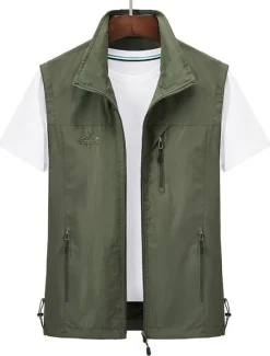 Best OUKU Men's Vest Gilet Fishing Vest Hiking Vest Sleeveless Vest Gilet Jacket Outdoor Daily Going out Casual Spring Fall Pocket Polyester Nylon Breathable Plain Zipper Stand Collar Loose Fit Black Army