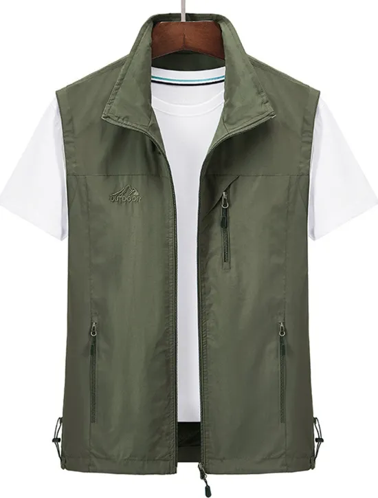 Best OUKU Men's Vest Gilet Fishing Vest Hiking Vest Sleeveless Vest Gilet Jacket Outdoor Daily Going out Casual Spring Fall Pocket Polyester Nylon Breathable Plain Zipper Stand Collar Loose Fit Black Army