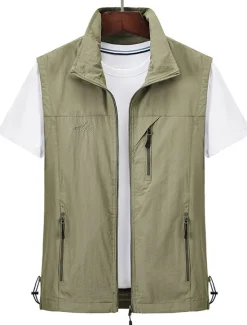 Best OUKU Men's Vest Gilet Fishing Vest Hiking Vest Sleeveless Vest Gilet Jacket Outdoor Daily Going out Casual Spring Fall Pocket Polyester Nylon Breathable Plain Zipper Stand Collar Loose Fit Black Army