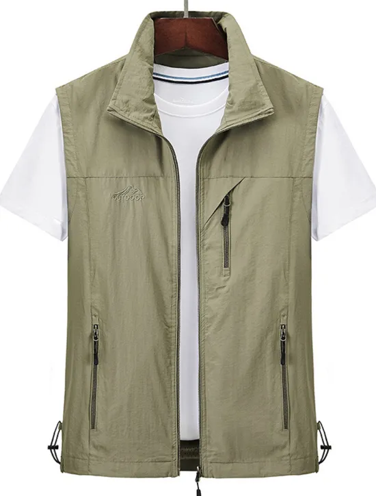 Best OUKU Men's Vest Gilet Fishing Vest Hiking Vest Sleeveless Vest Gilet Jacket Outdoor Daily Going out Casual Spring Fall Pocket Polyester Nylon Breathable Plain Zipper Stand Collar Loose Fit Black Army