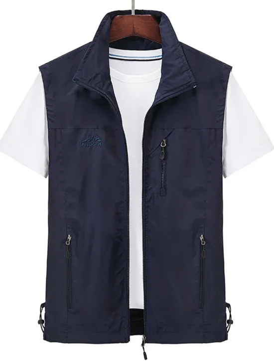 Best OUKU Men's Vest Gilet Fishing Vest Hiking Vest Sleeveless Vest Gilet Jacket Outdoor Daily Going out Casual Spring Fall Pocket Polyester Nylon Breathable Plain Zipper Stand Collar Loose Fit Black Army